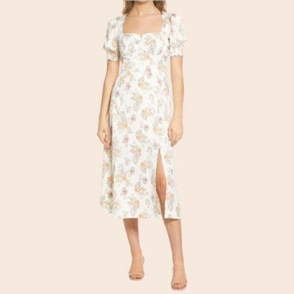 WAYF Cream Beatrix Bustier Floral Midi Dress Size Medium - Picture 1 of 14